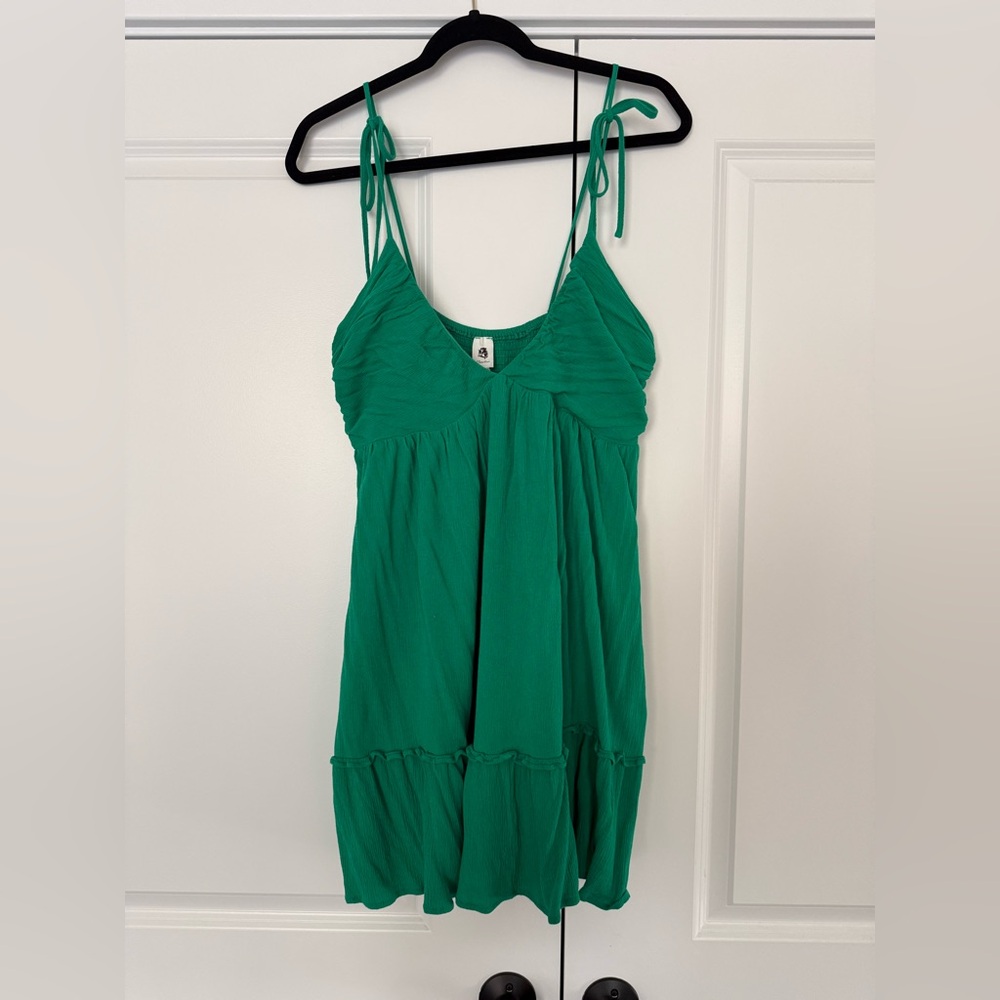green linen mini dress